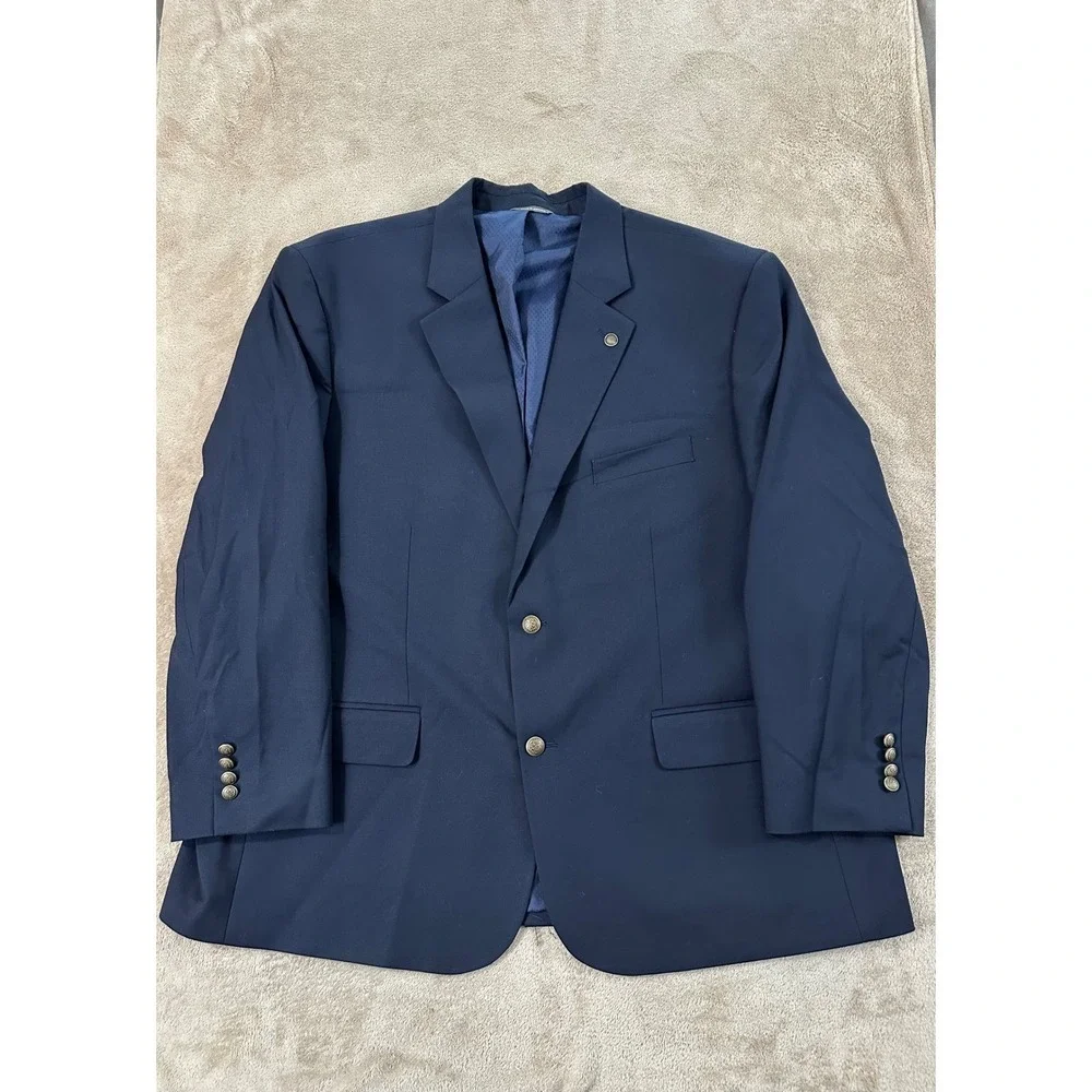 Oak Hill Perfect Fit Blazer Men Size 50R Navy Blue Comfortable Silver Button EUC